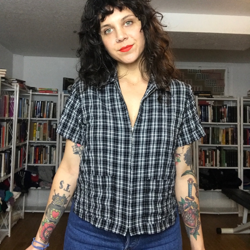 Zip-Up Plaid Top - B31